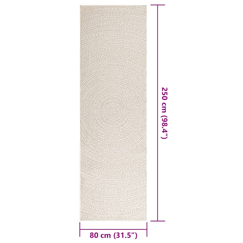 Carpet ZIZUR Cream 80x250 cm Jute look Indoor and Outdoor
