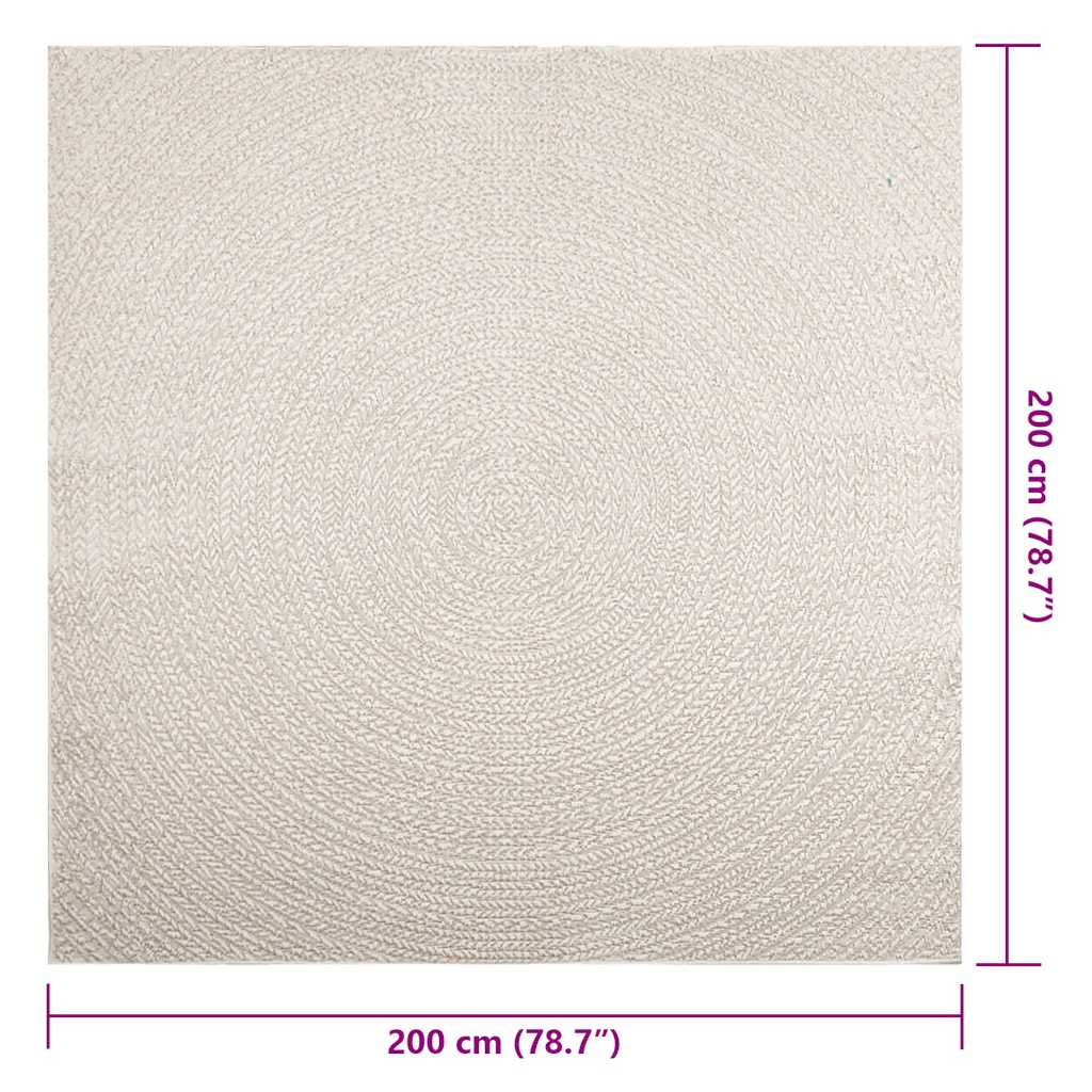 Rug ZIZUR Cream 200x200 cm Jute look Indoor and Outdoor