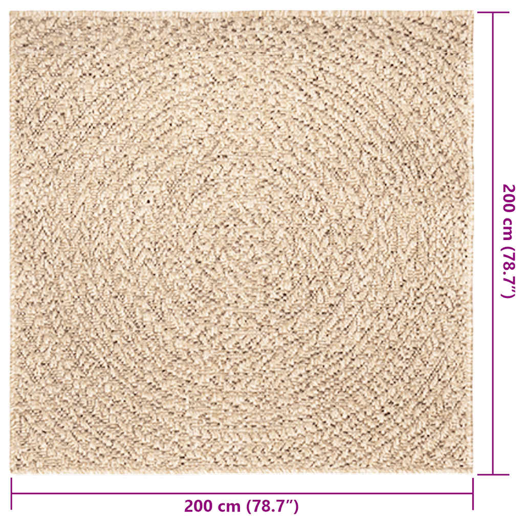 ZIZUR Beige Rug 200x200 cm Jute Look Indoor and Outdoor