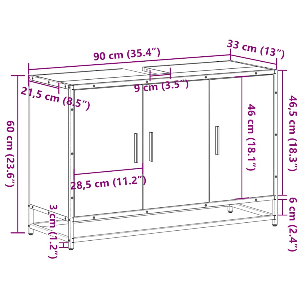 Waschbeckenunterschrank Räuchereiche 90x33x60 cm Holzwerkstoff