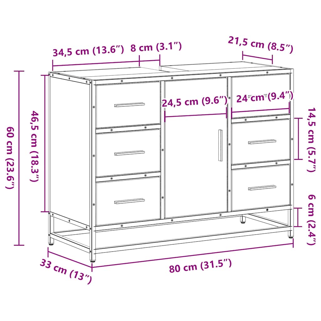 Waschbeckenunterschrank Räuchereiche 80x33x60 cm Holzwerkstoff