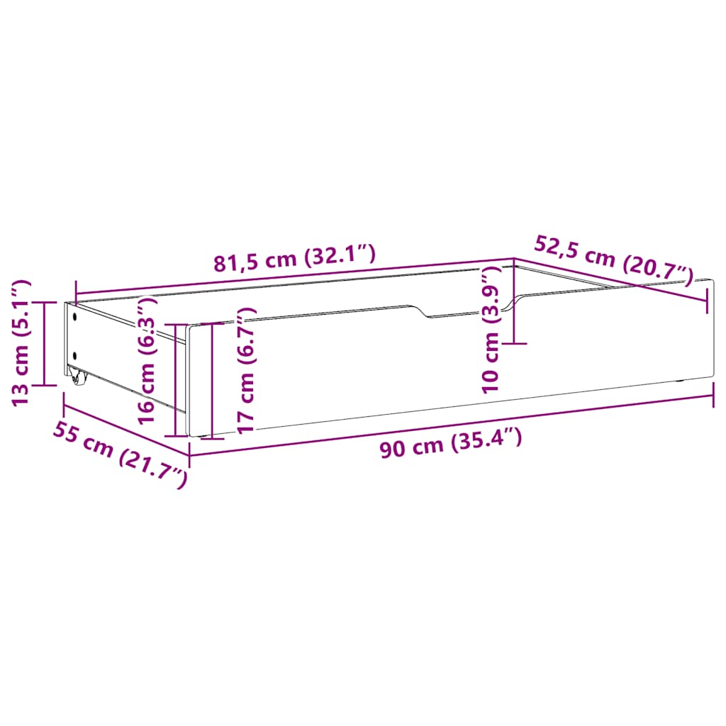 Under-bed drawers 2 pcs. White 90x55x17 cm Solid pine