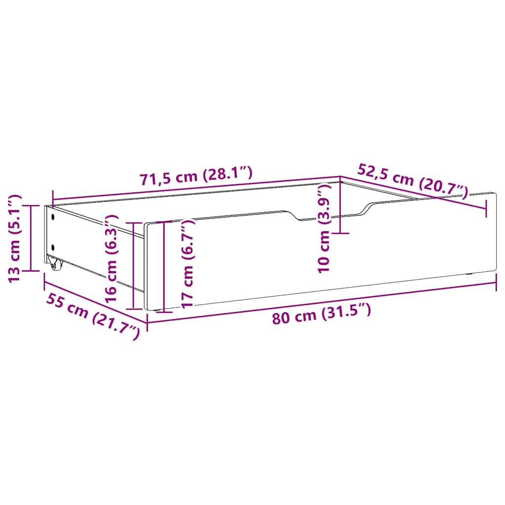 Bed Drawers 2 pcs. White 80x55x17 cm Solid Pine