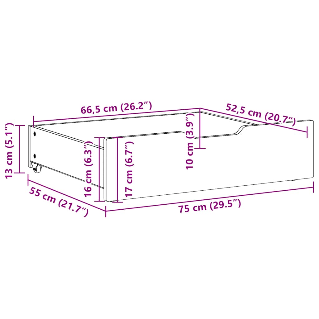 Bettschubladen 2 Stk. Wachsbraun 75x55x17 cm Massivholz Kiefer