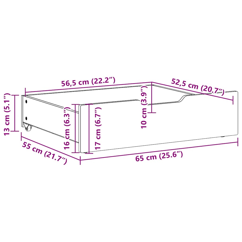 Bed Drawers 2 pcs. White 65x55x17 cm Solid Pine