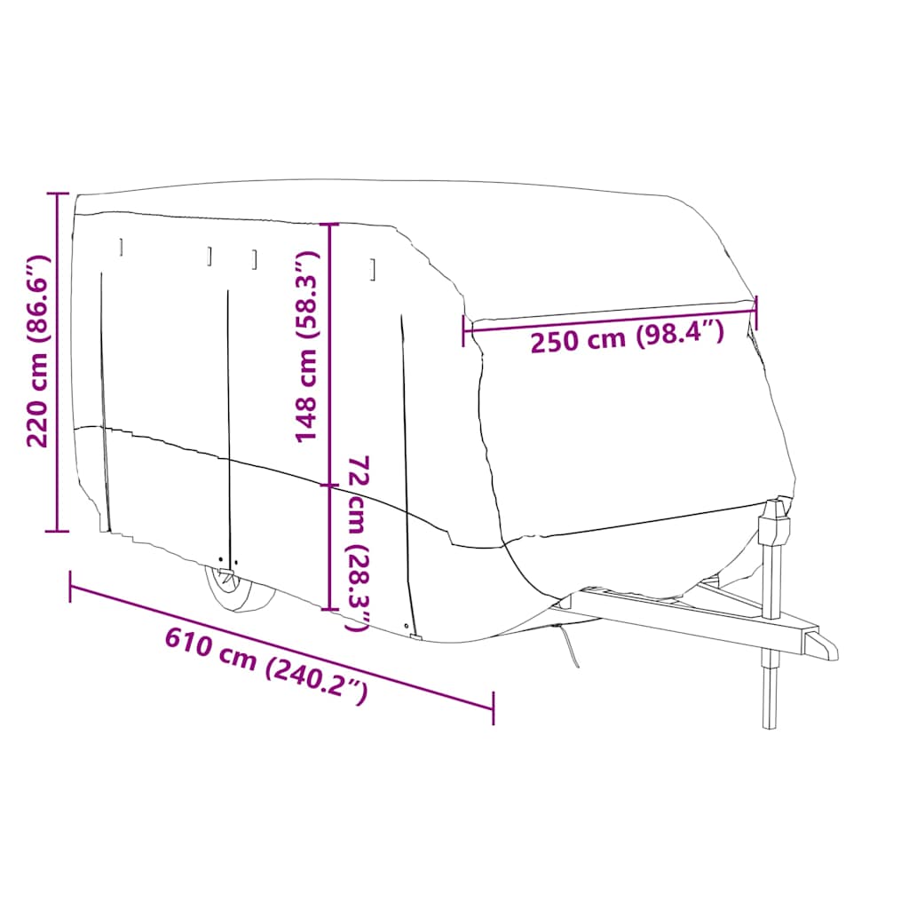 Housse de protection pour caravane grise 610x250x220 cm en non-tissé