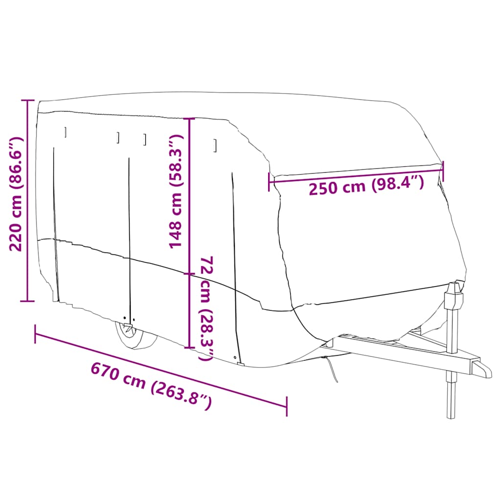 Housse de protection pour caravane gris 670x250x220 cm intissé