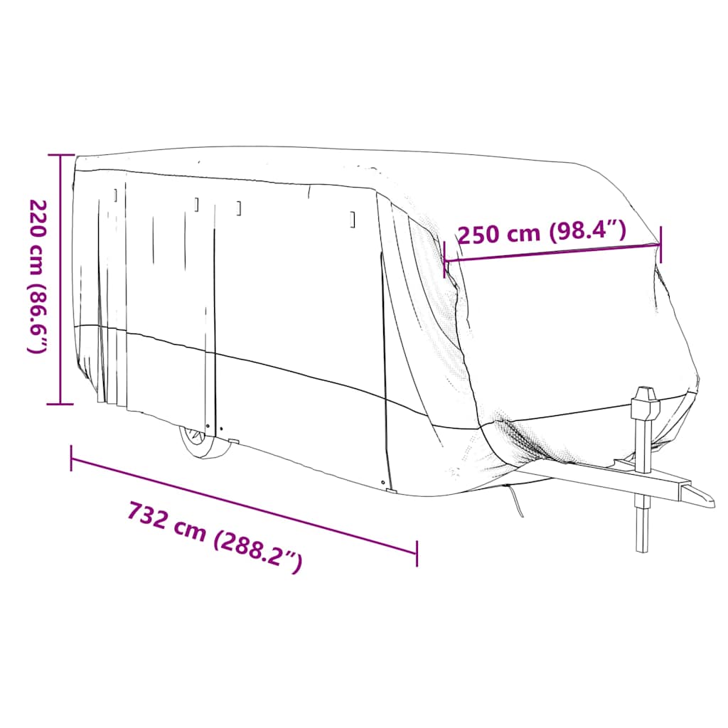Housse de protection pour caravane gris 732x250x220 cm intissé