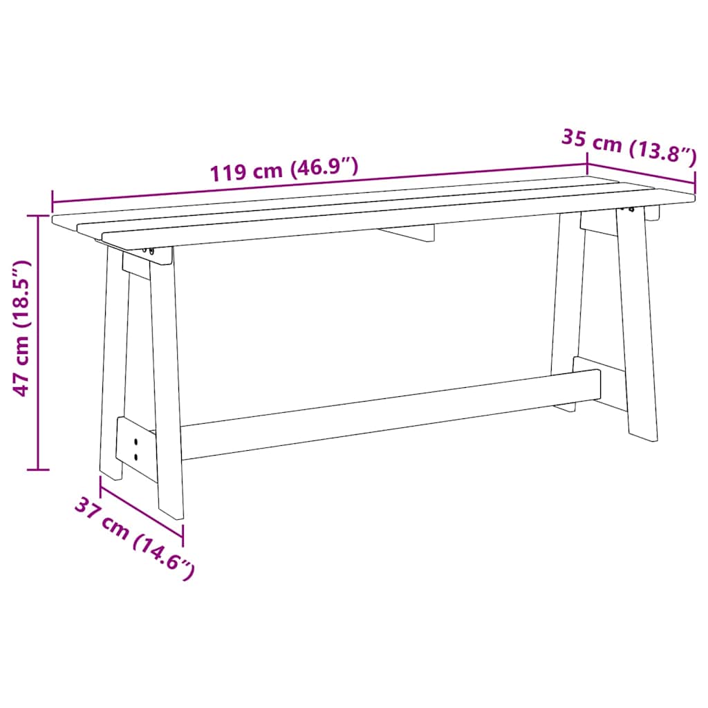 Bank Outdoor Natur 119 x 47 x 35 cm Massives Kiefernholz