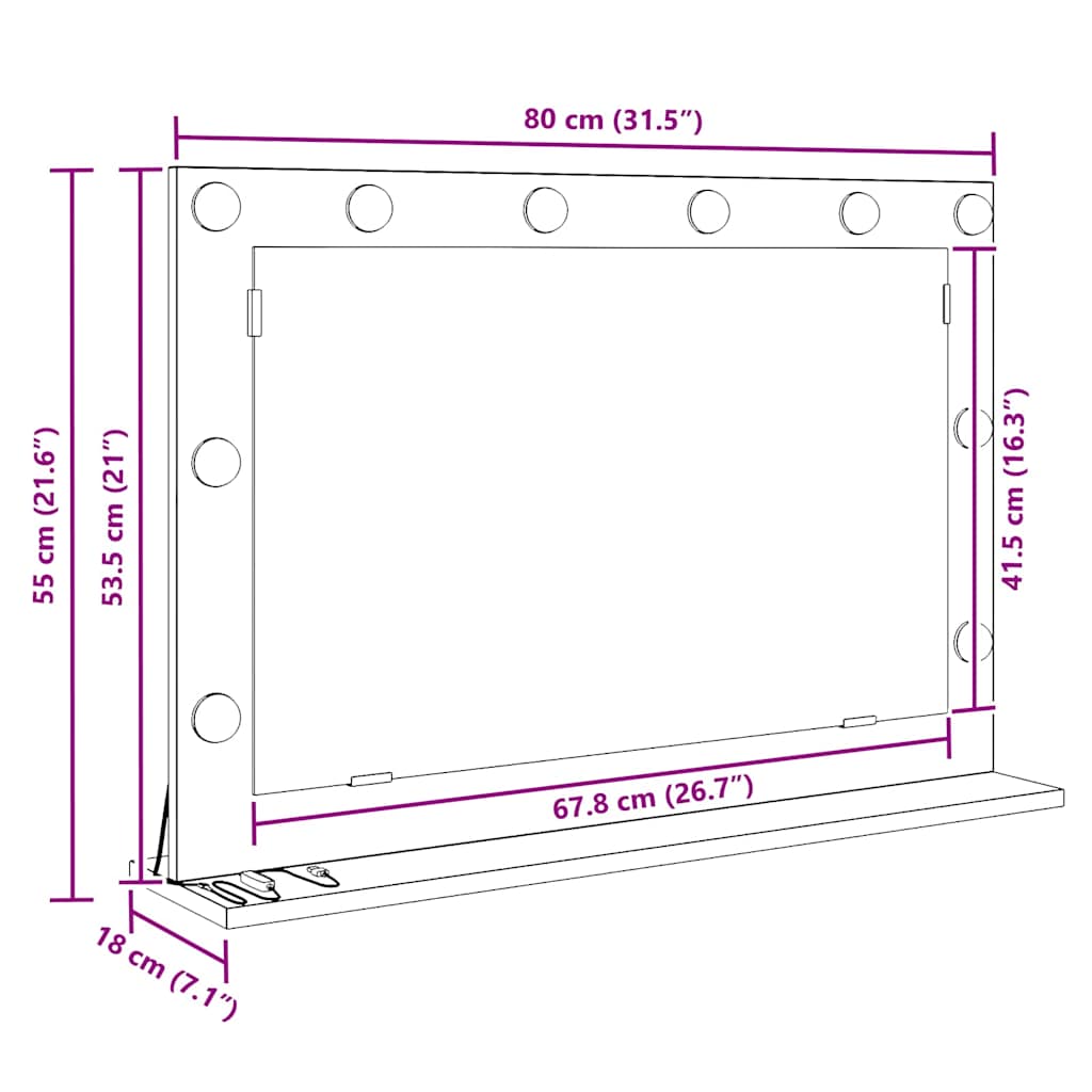 Rectangular Vanity Mirror, Reclaimed Wood, 80 x 55 x 18 cm