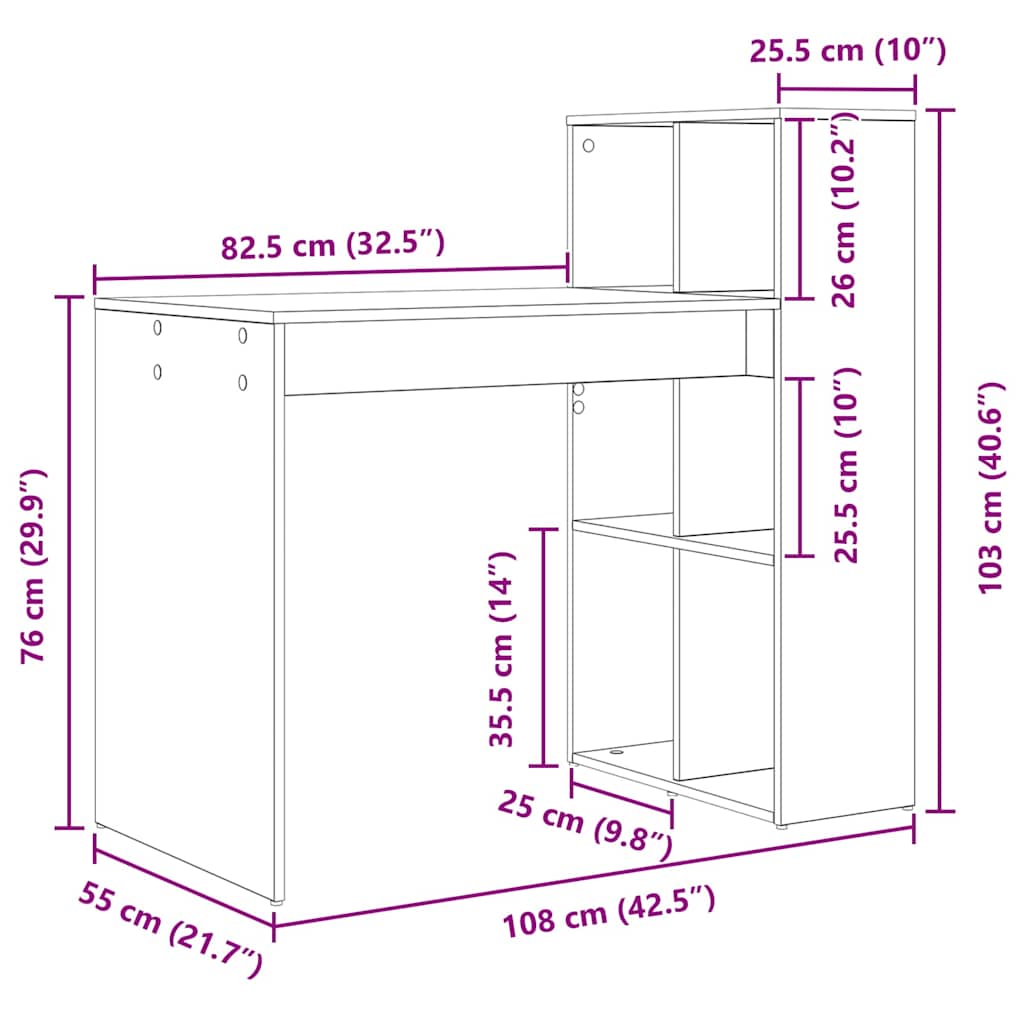 Schreibtisch mit Regal Schwarz Eichen-Optik 108 x 55 x 103.5 cm