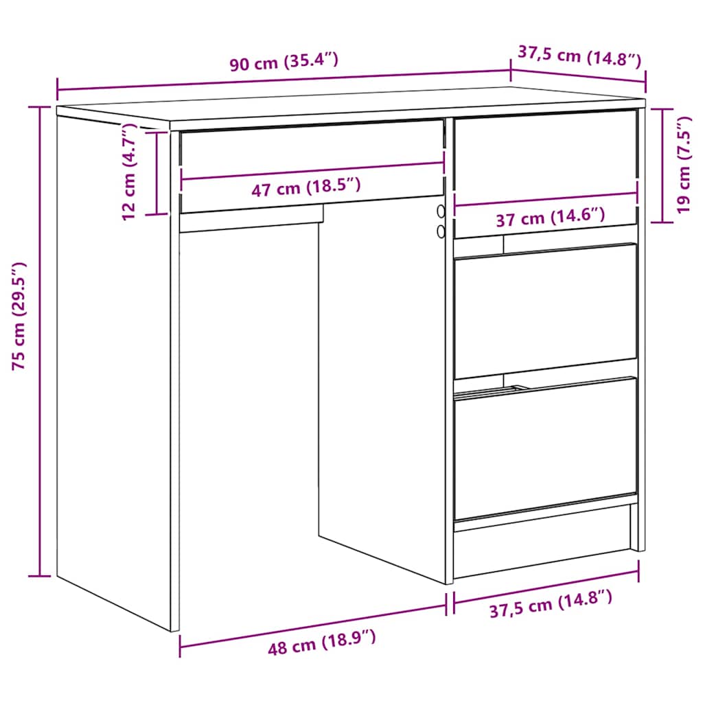 Schreibtisch Graues Sonoma 90 x 37,5 x 75 cm Holzwerkstoff