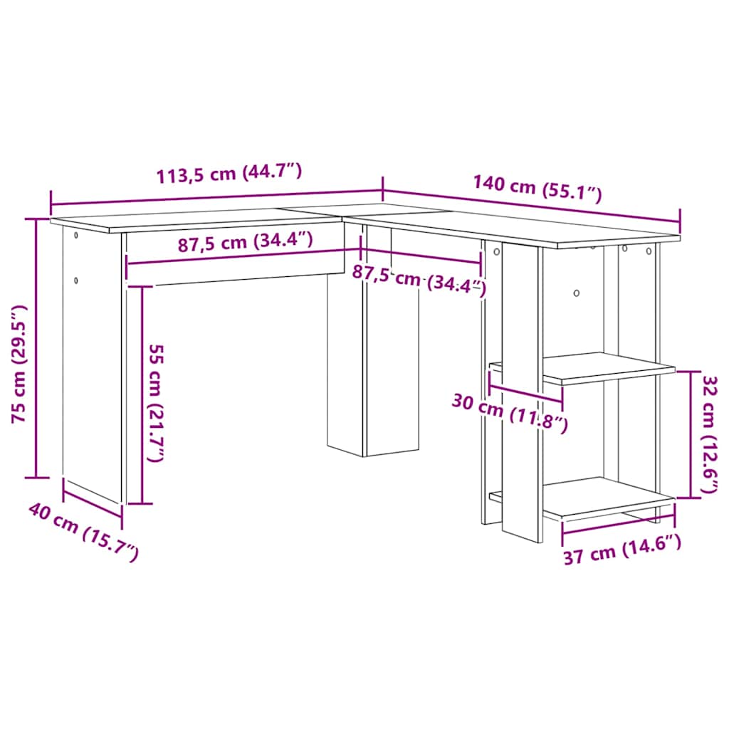 Eck-Schreibtisch mit Regal Graues Sonoma 140 x 113,5 x 75 cm