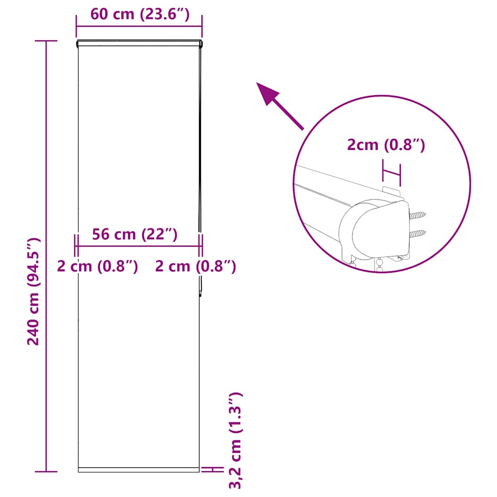 Store de douche à cassette 60x240 cm largeur du tissu 56 cm
