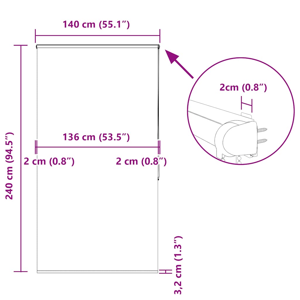 Shower blind with cassette 140x240 cm Fabric width 136 cm