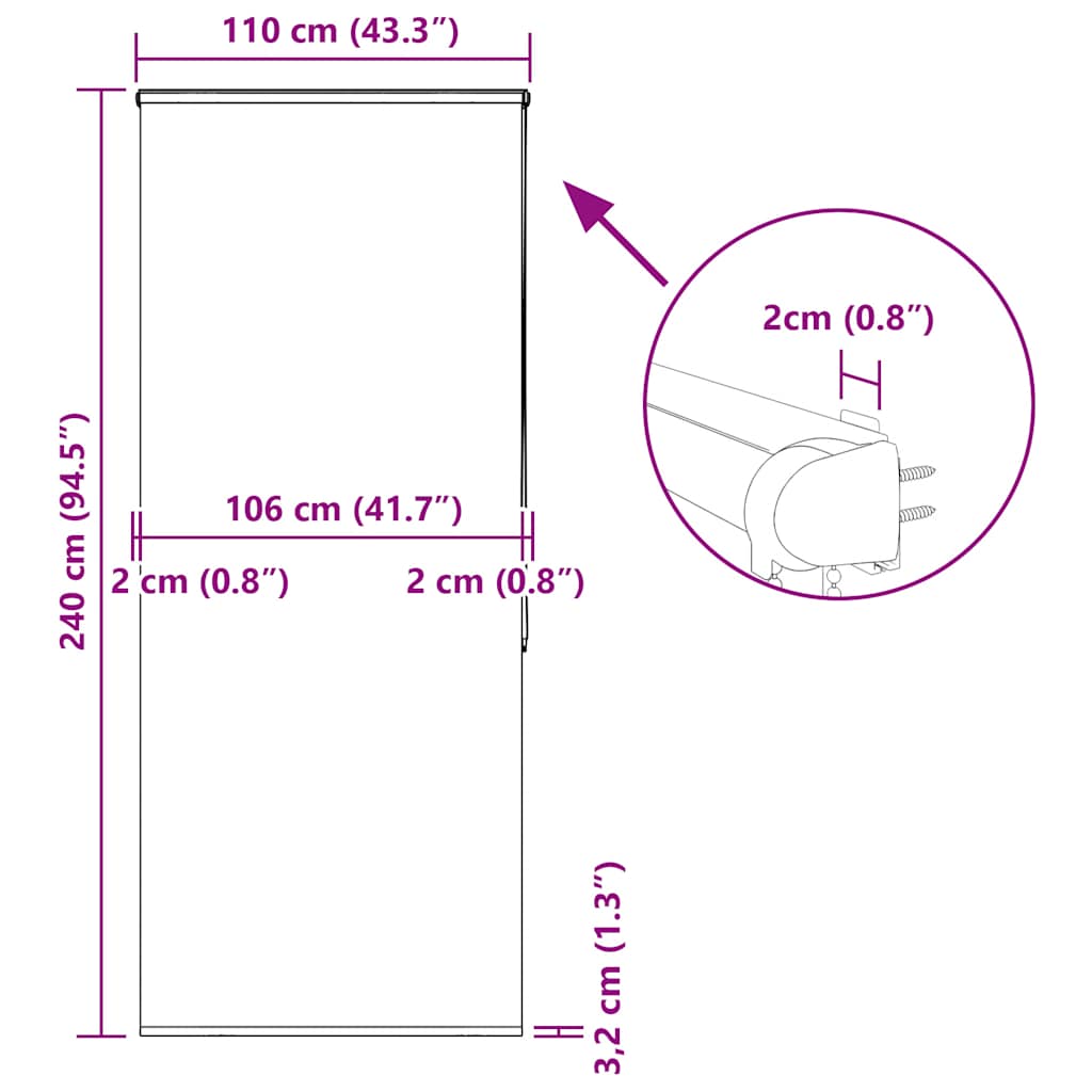 Cassette shower blind 110x240 cm fabric width 106 cm