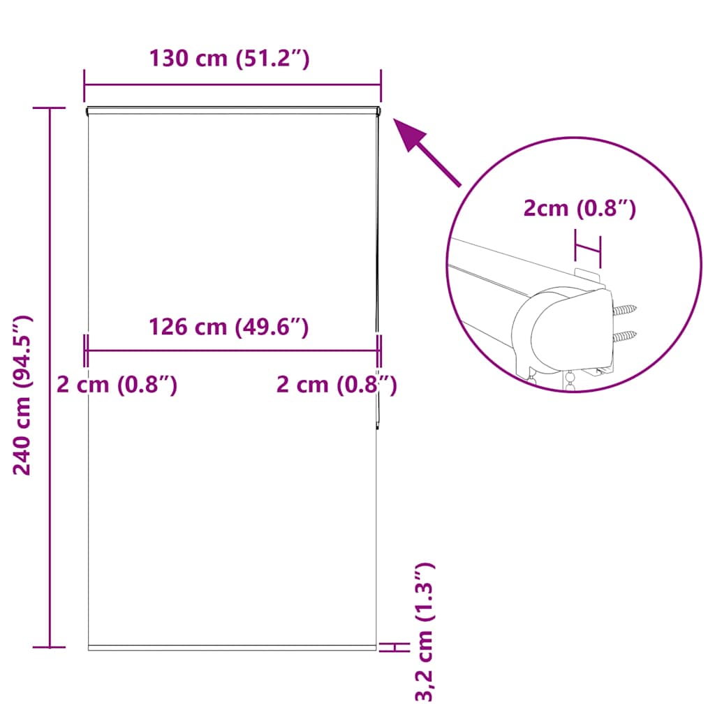 Duschrollo mit Kassette 130x240 cm Stoffbreite 126 cm