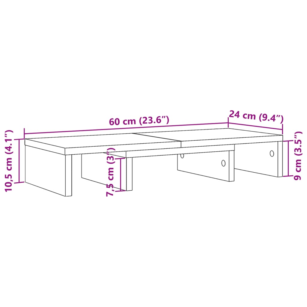 Support pour moniteur réglable blanc 60x24x10,5 cm bois d'ingénierie