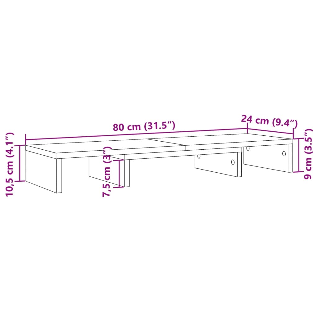 Support d'écran réglable blanc 80x24x10,5 cm bois d'ingénierie