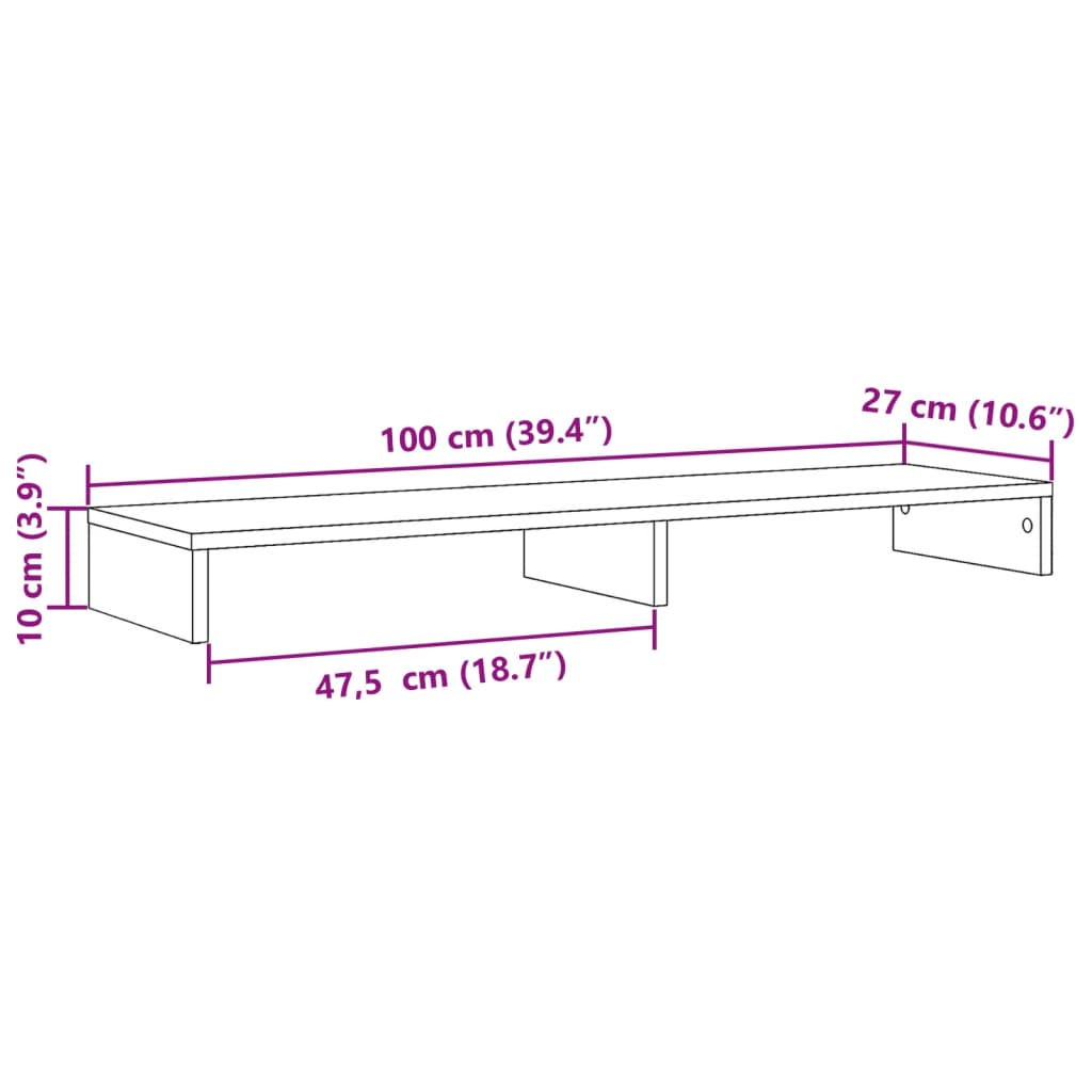 Monitor Stand Grey Sonoma 100x27x10 cm Wood Material