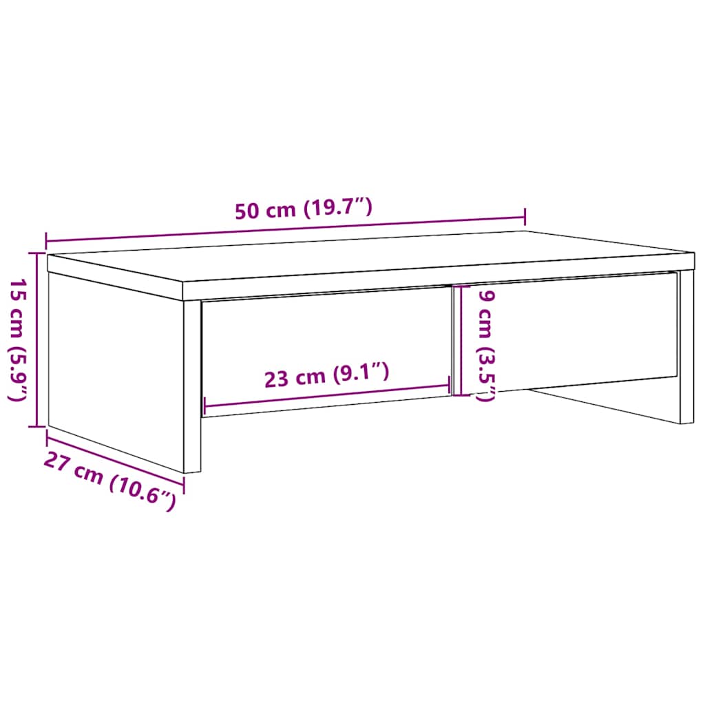 Monitor Stand with Drawers Grey Sonoma 50x27x15 cm