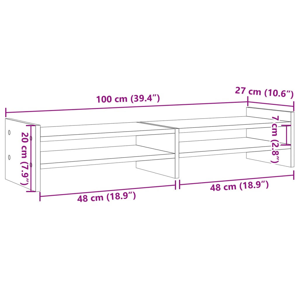 Pied pour moniteur blanc 100x27x20 cm en bois d'ingénierie