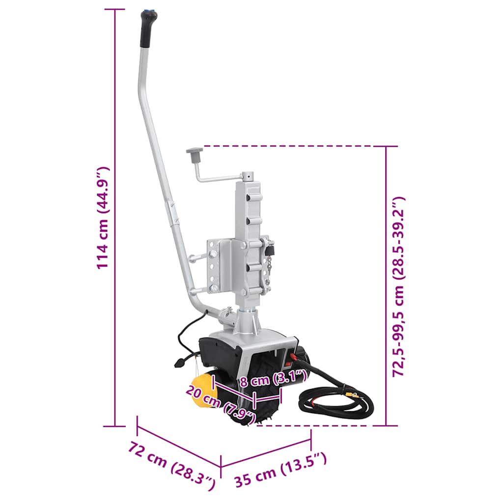 Roue jockey pour remorque 12 V 550 W aluminium