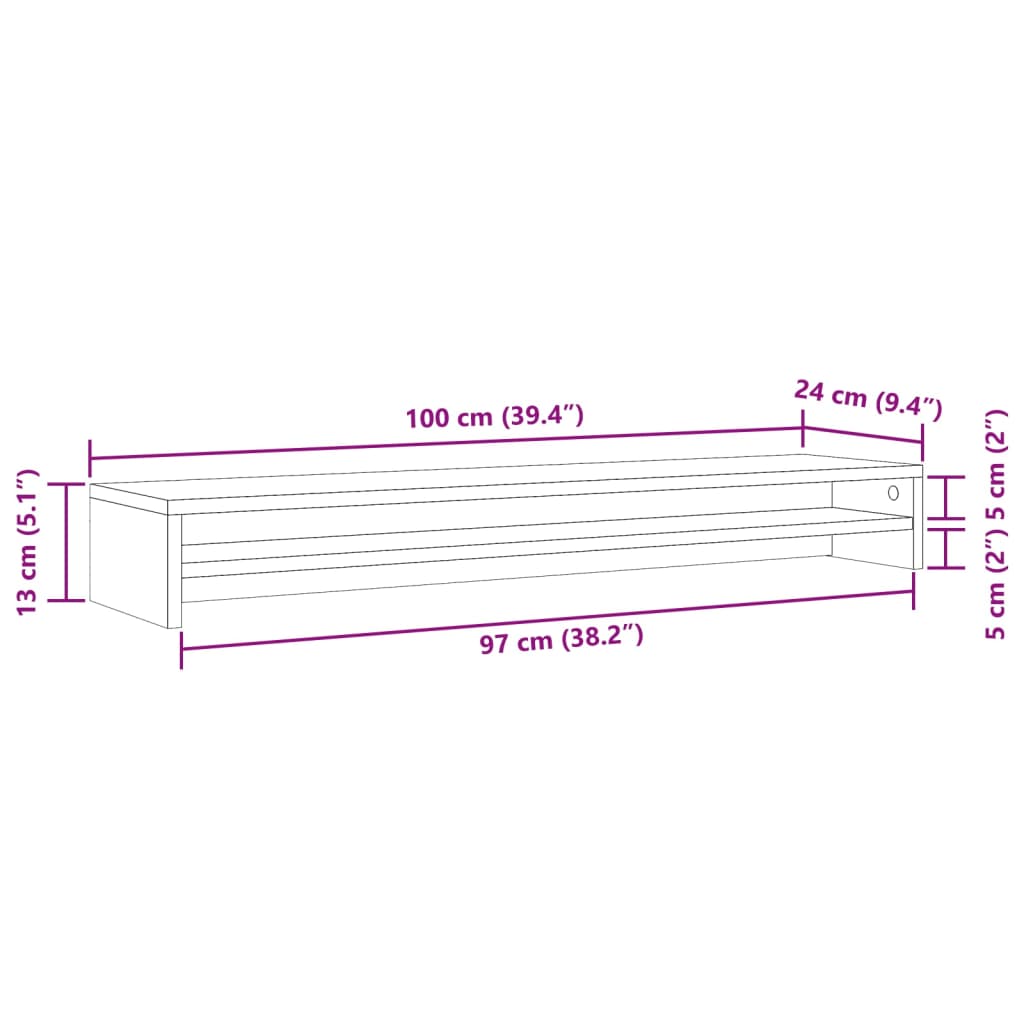 Support d'écran aspect bois ancien 100x24x13 cm Panneau de particules