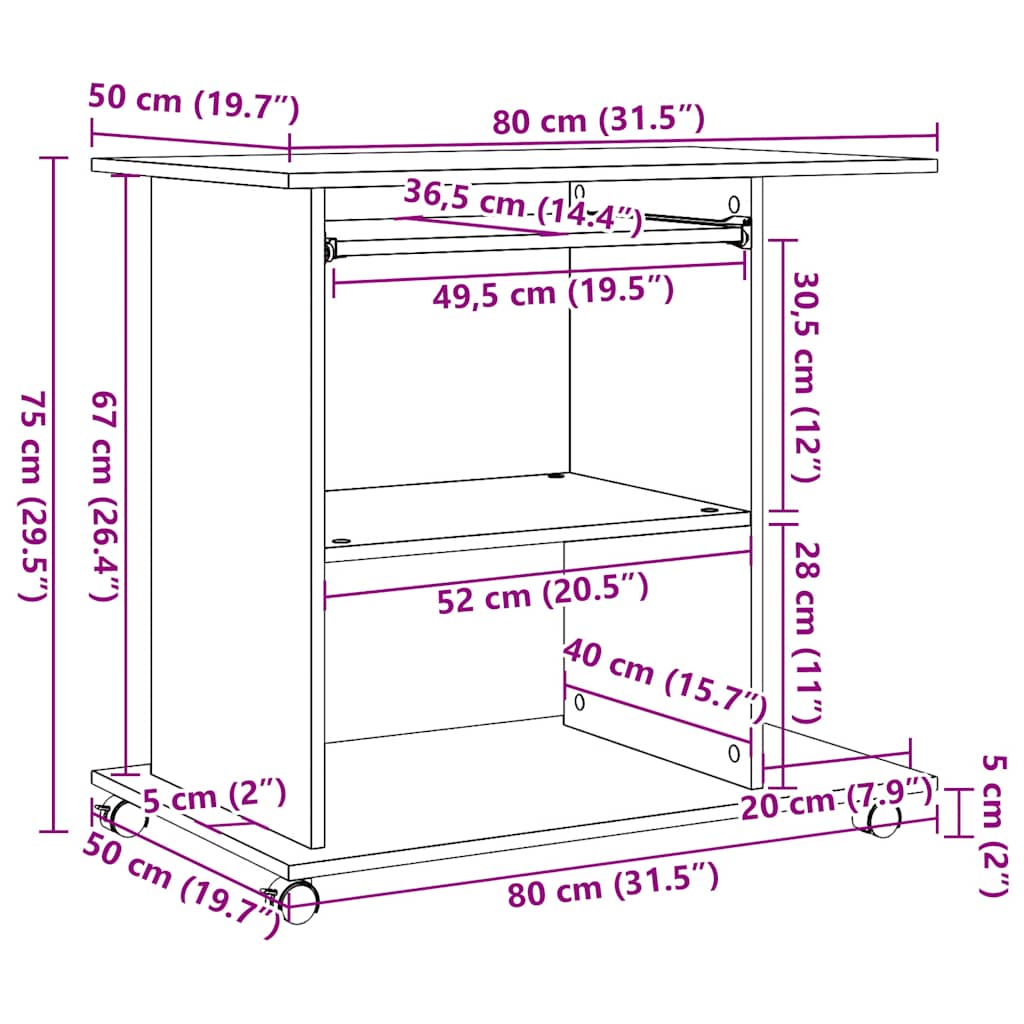 Bureau chêne artisan 80x50x75 cm bois d'ingénierie