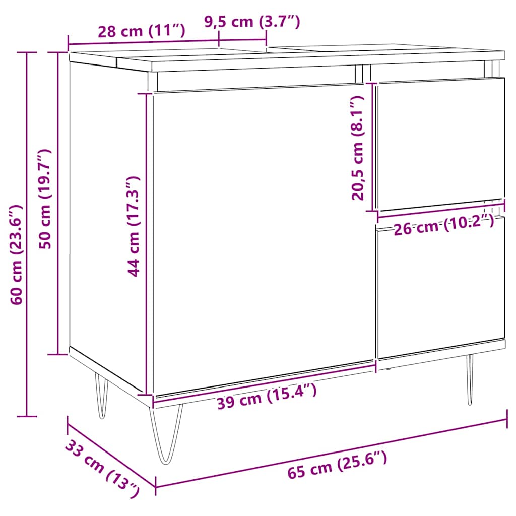 Waschbeckenunterschrank Artisan-Eiche 65x33x60 cm Holzwerkstoff
