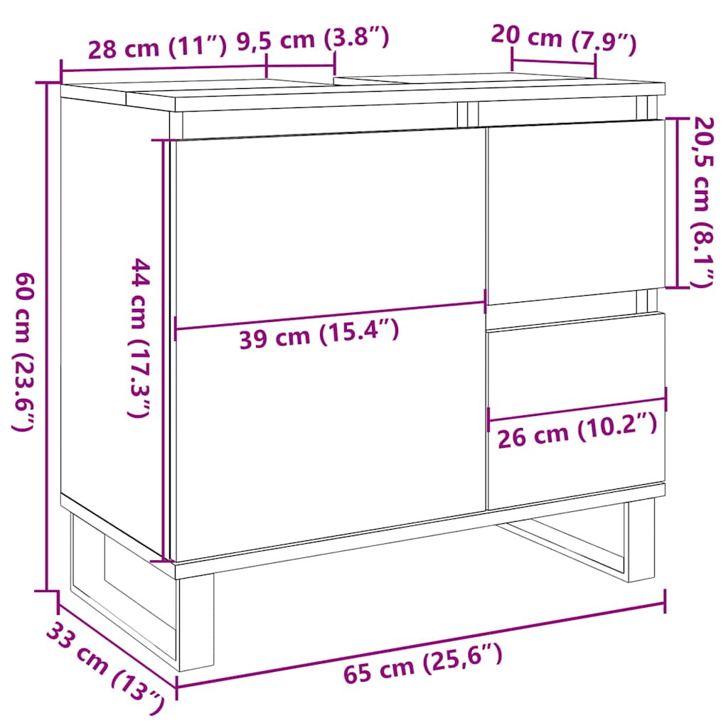 Waschbeckenunterschrank Betongrau 65x33x60 cm Holzwerkstoff