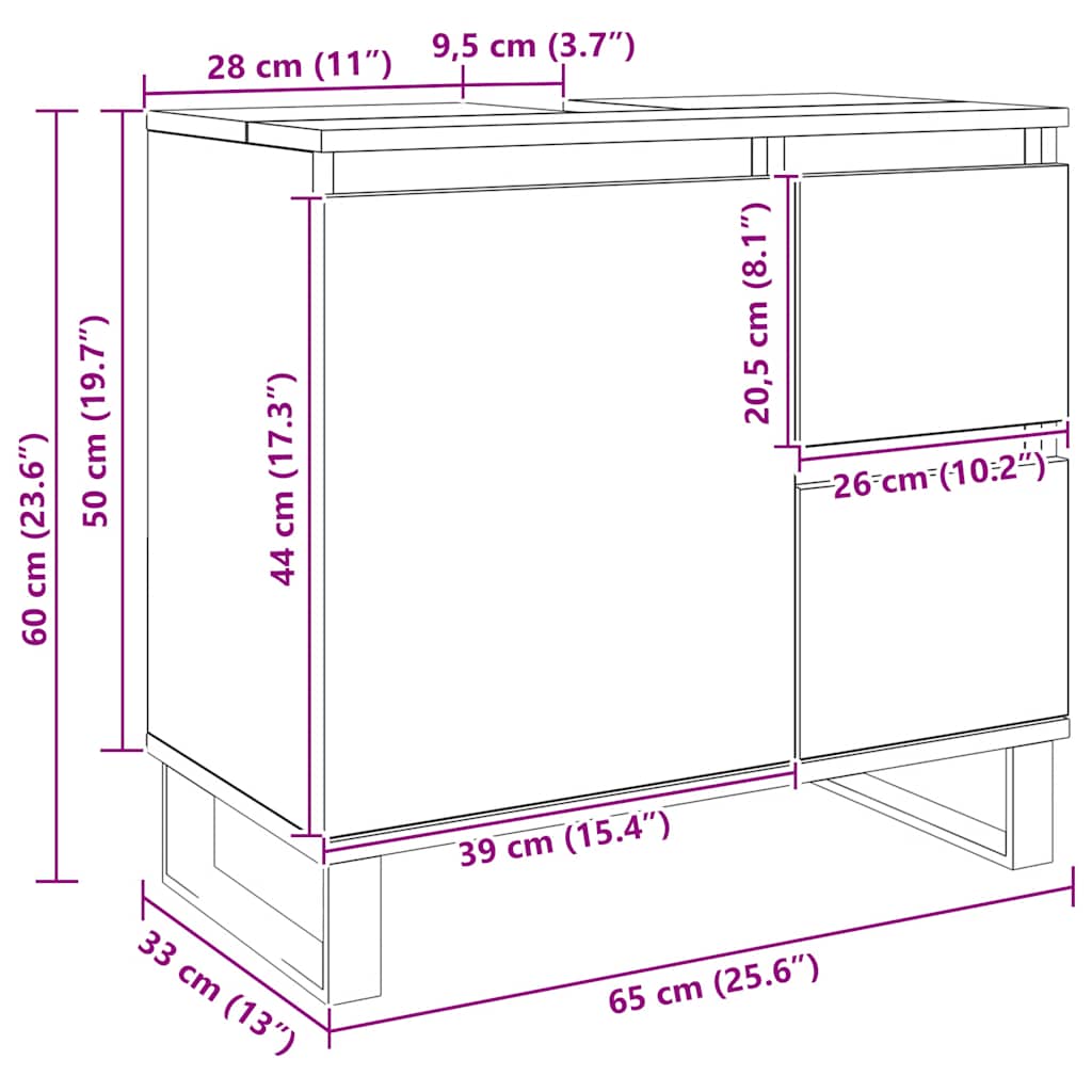 Waschbeckenunterschrank Artisan-Eiche 65x33x60 cm Holzwerkstoff