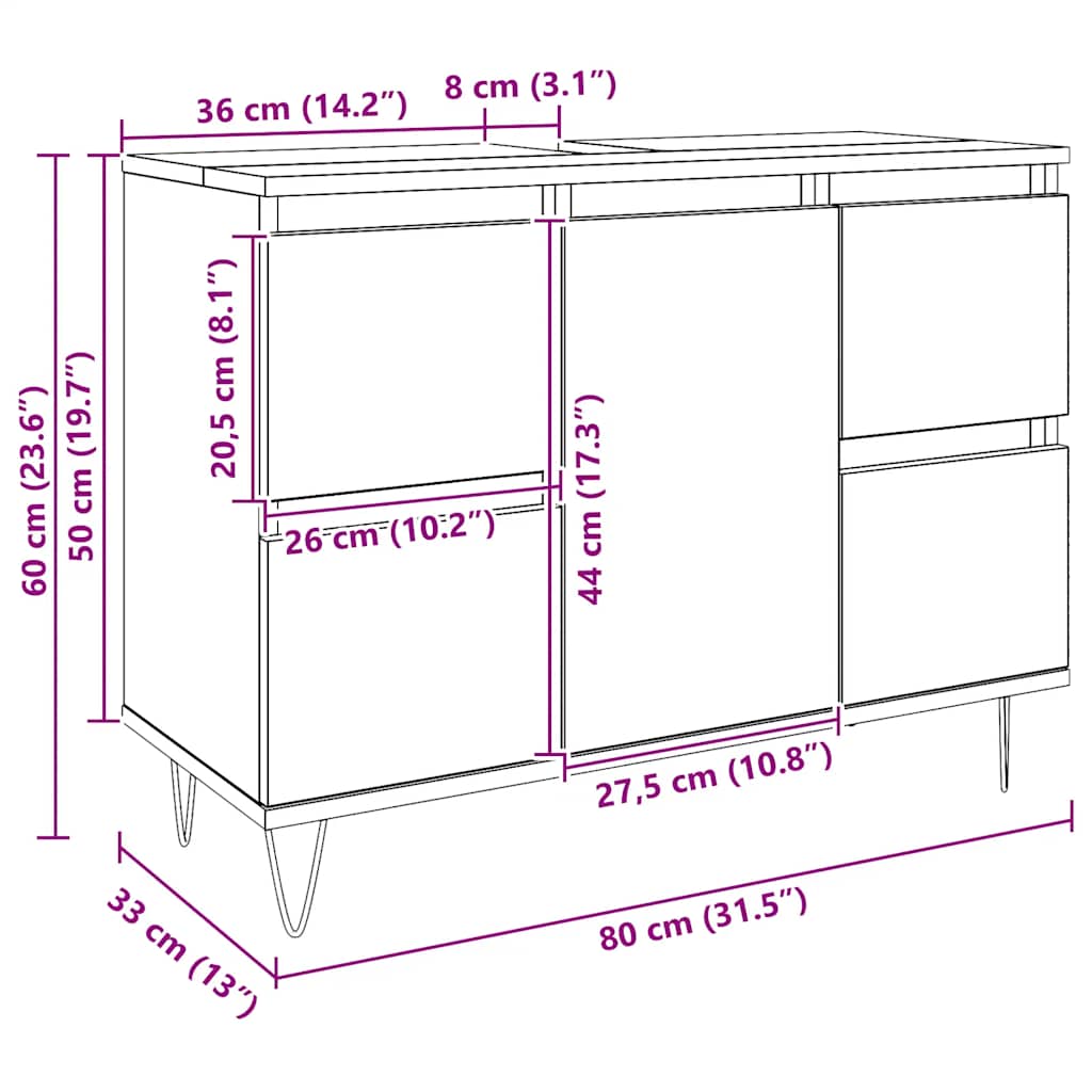Badschrank Artisan-Eiche 80x33x60 cm Holzwerkstoff