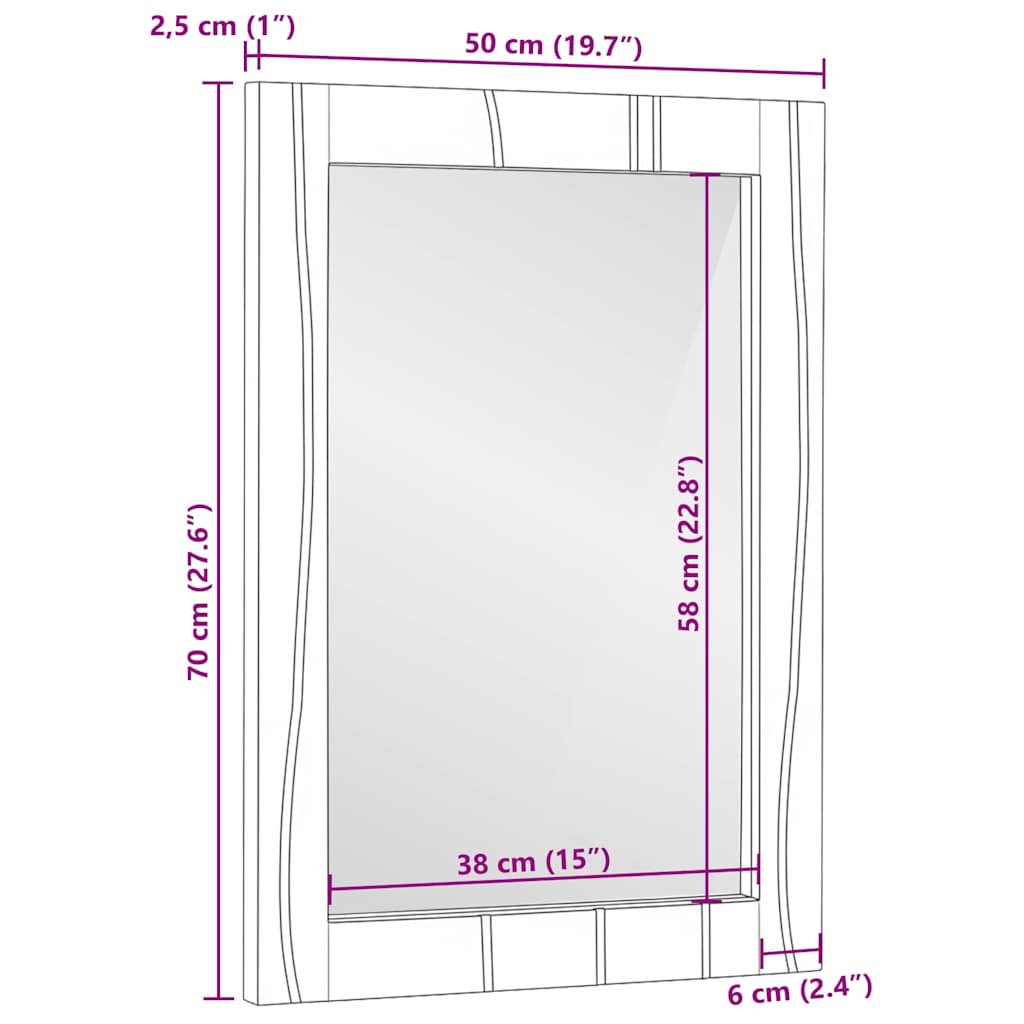Badezimmer Spiegel mit Spiegel Braun 70 x 50 x 2,5 cm