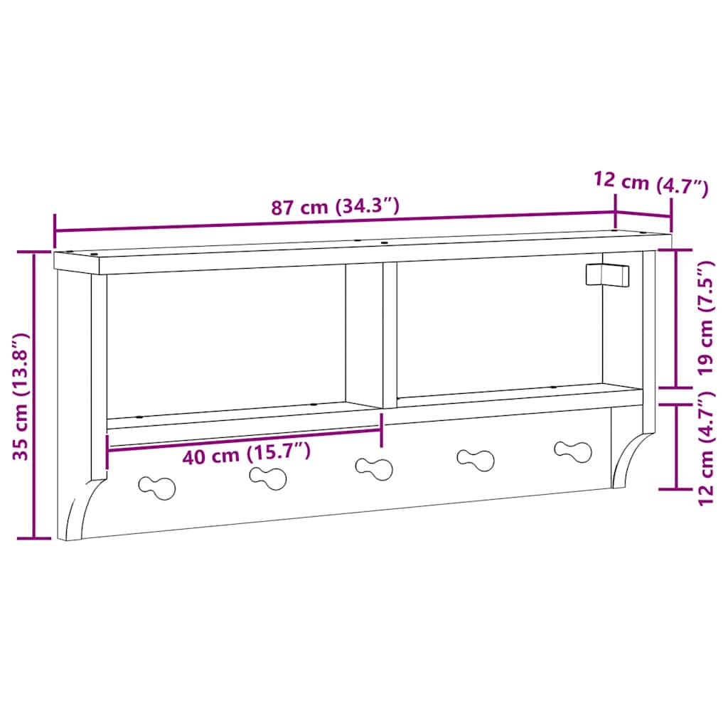 Wall-mounted coat rack SANDNES 87x12x35 cm Solid pine