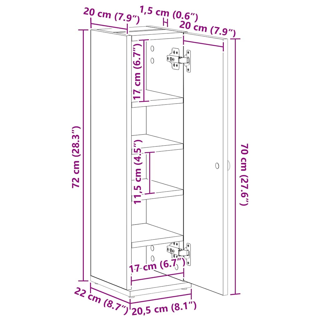 Badezimmerschrank mit Rollenhalter Betongrau 20,5x22x72 cm