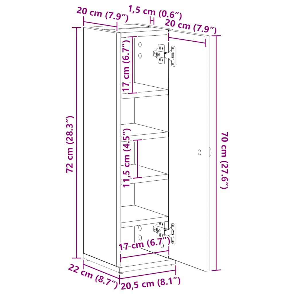 Badezimmerschrank mit Rollenhalter Räuchereiche 20,5x22x72 cm