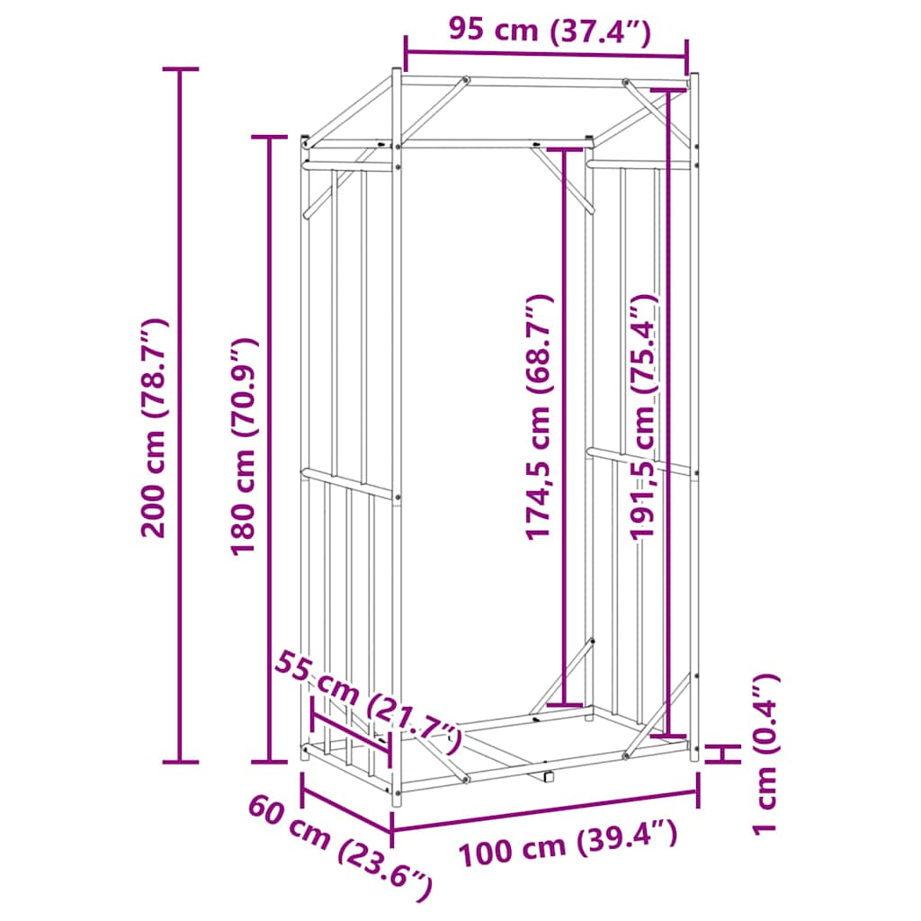 Brennholzregal mit Regenschutz 100x60x200 cm Verzinkter Stahl