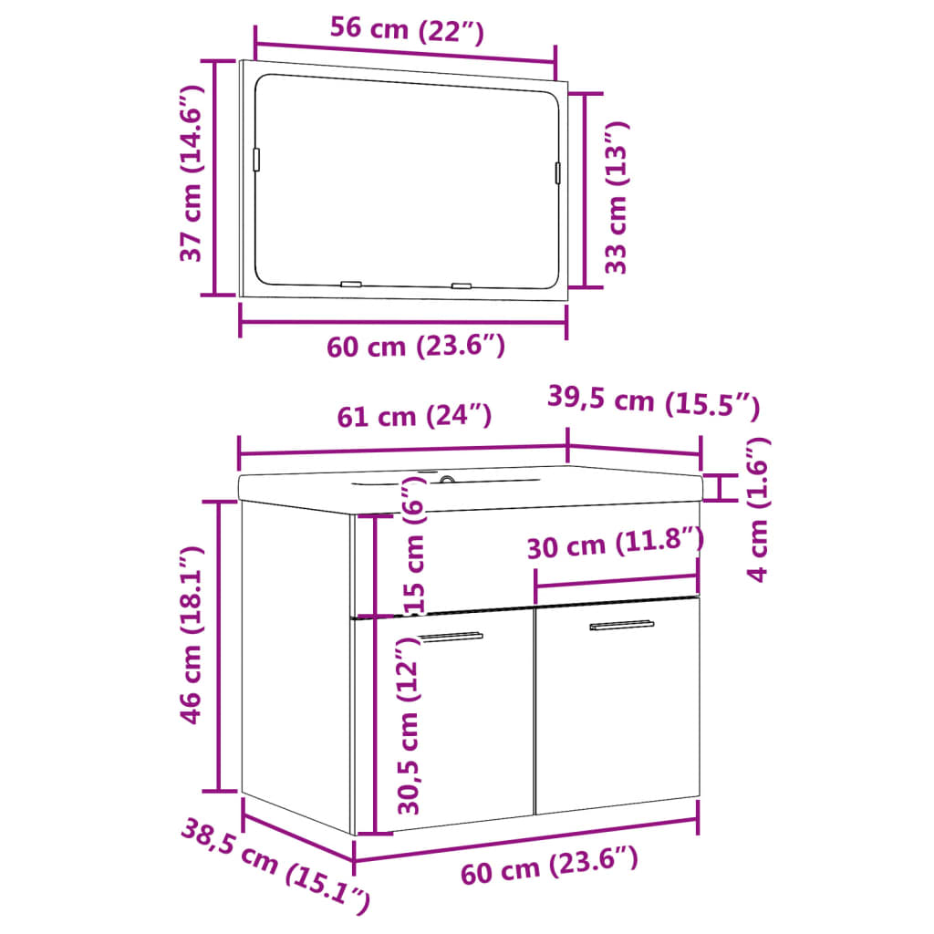3-tlg. Badmöbel-Set Betongrau Holzwerkstoff