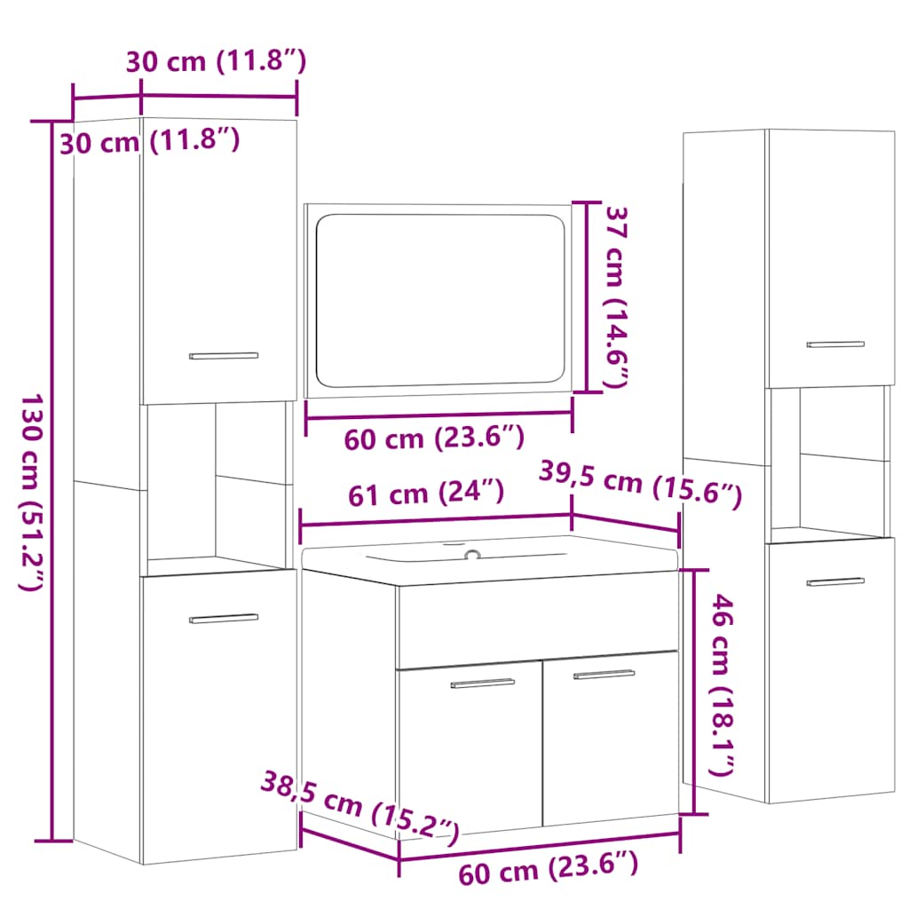 4-tlg. Badmöbel-Set Betongrau Holzwerkstoff