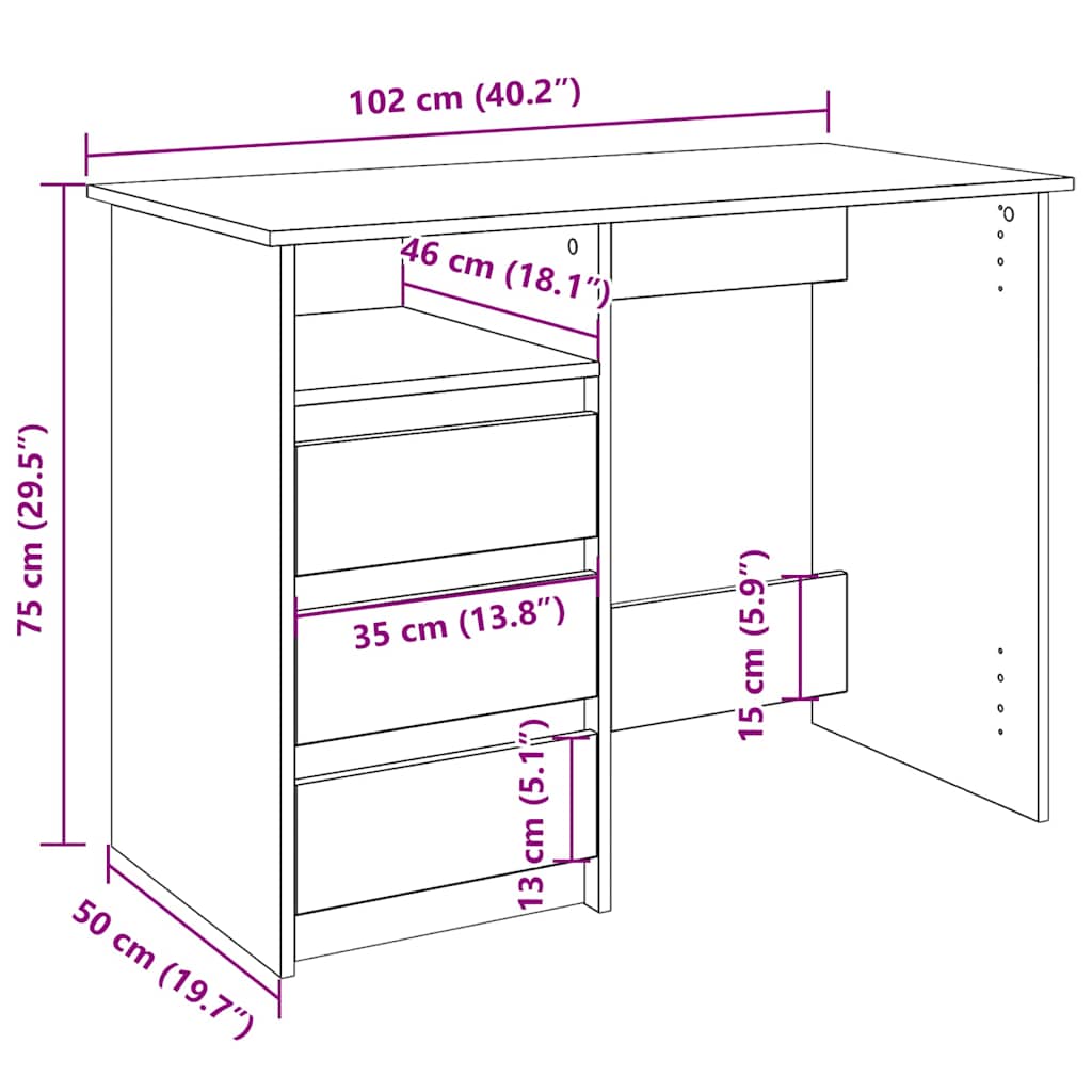 Schreibtisch Betongrau 102x50x75 cm Holzwerkstoff