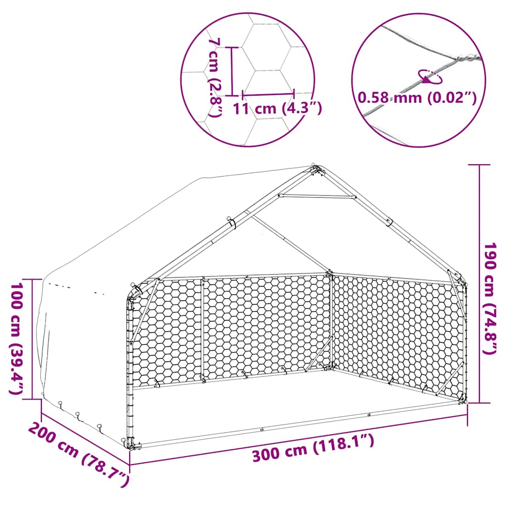 Outdoor-Hundezwinger mit Abdeckung 3x2x1,9 m Verzinkter Stahl