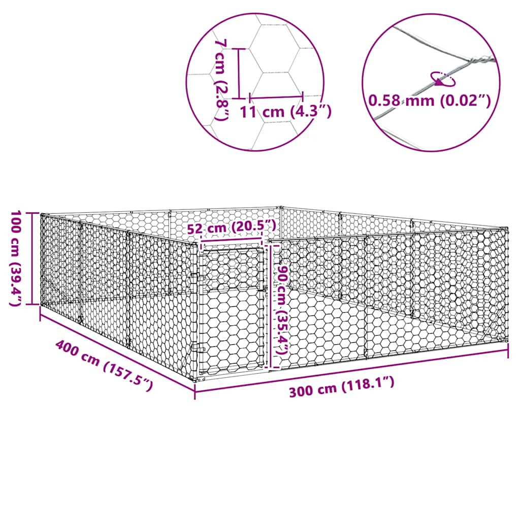Outdoor-Hundezwinger mit Tür 3x4x1 m Verzinkter Stahl