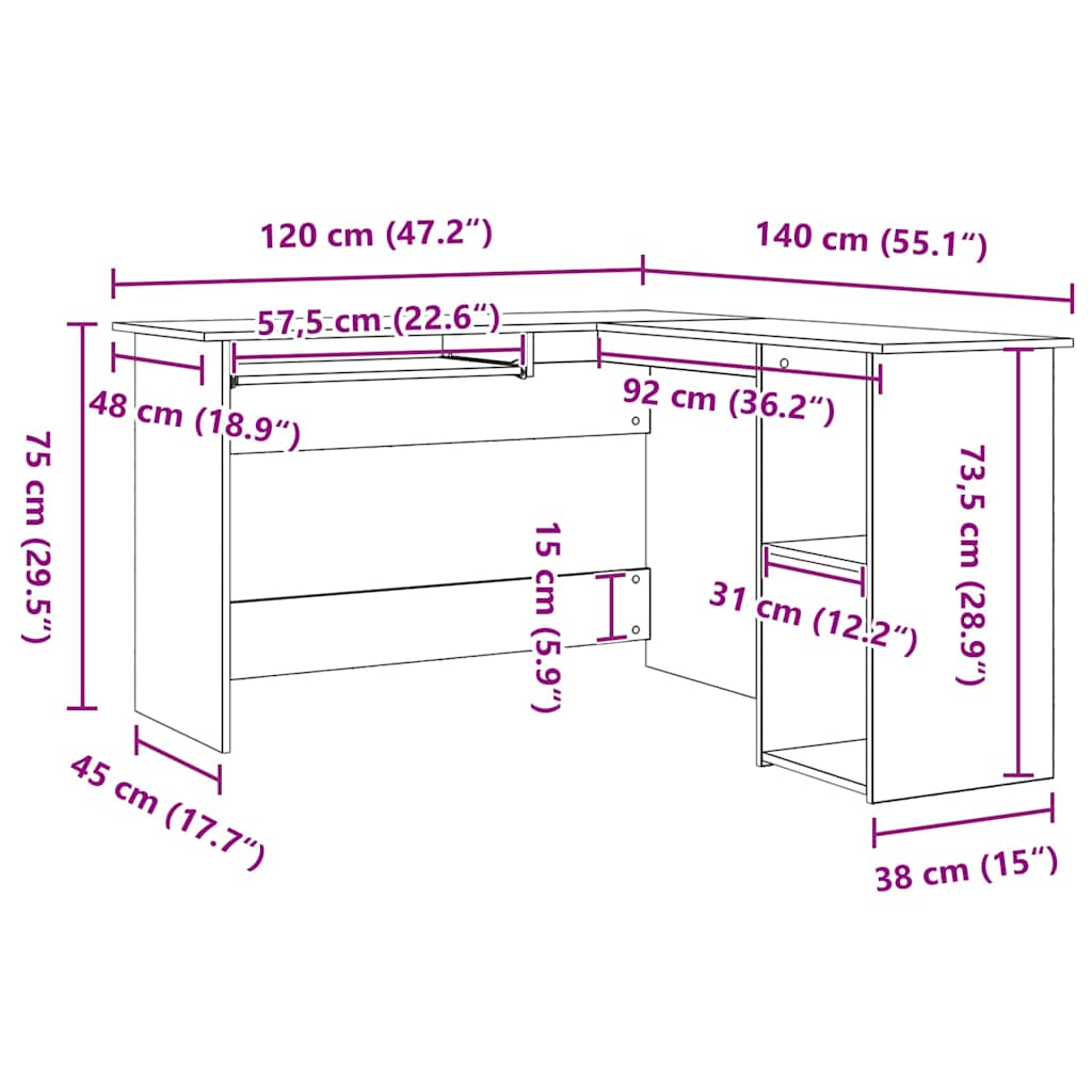 Corner Desk Black Oak Effect 120 x 140 x 75 cm