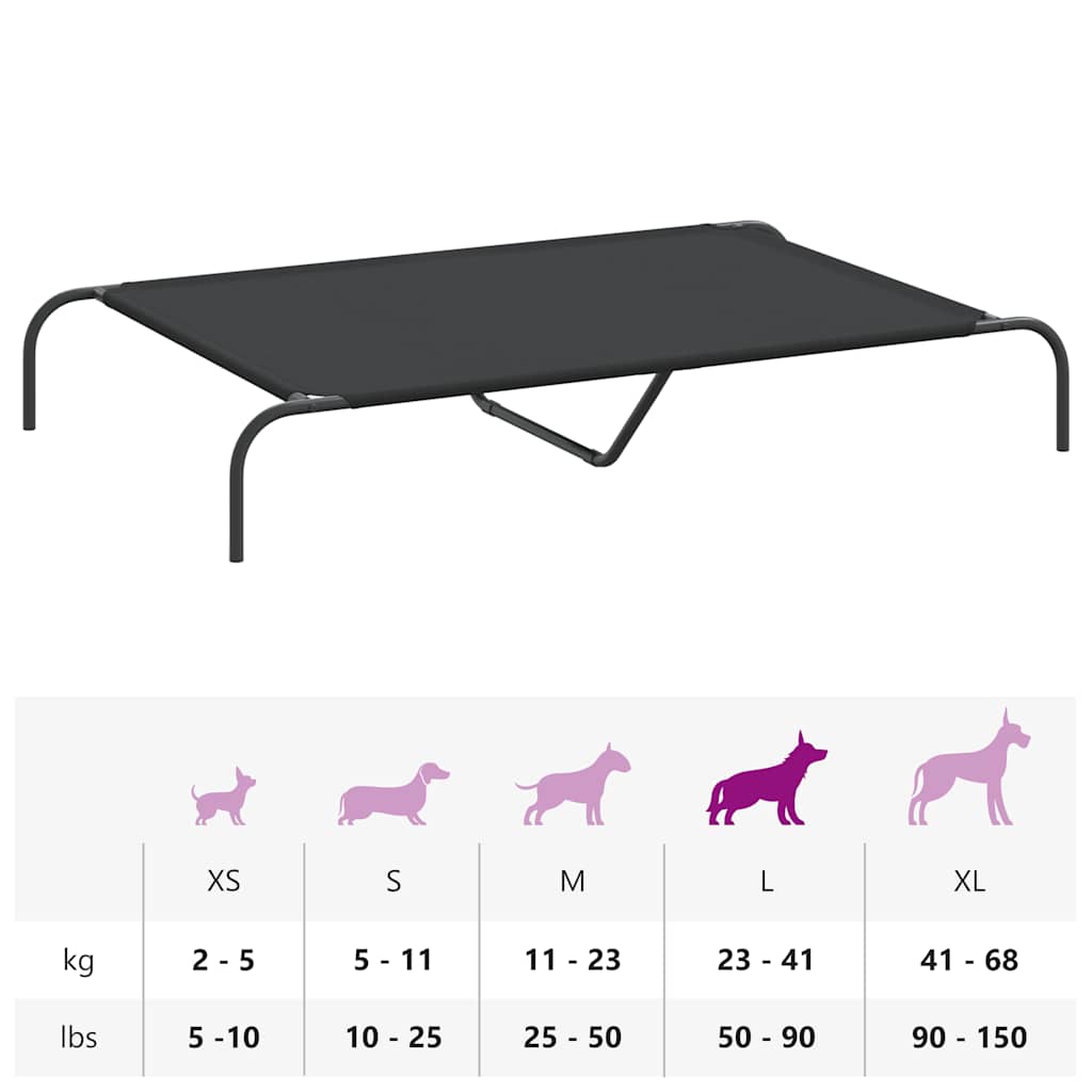 Hundebett Erhöht Schwarz 130x80x20 cm Oxford-Gewebe und Stahl