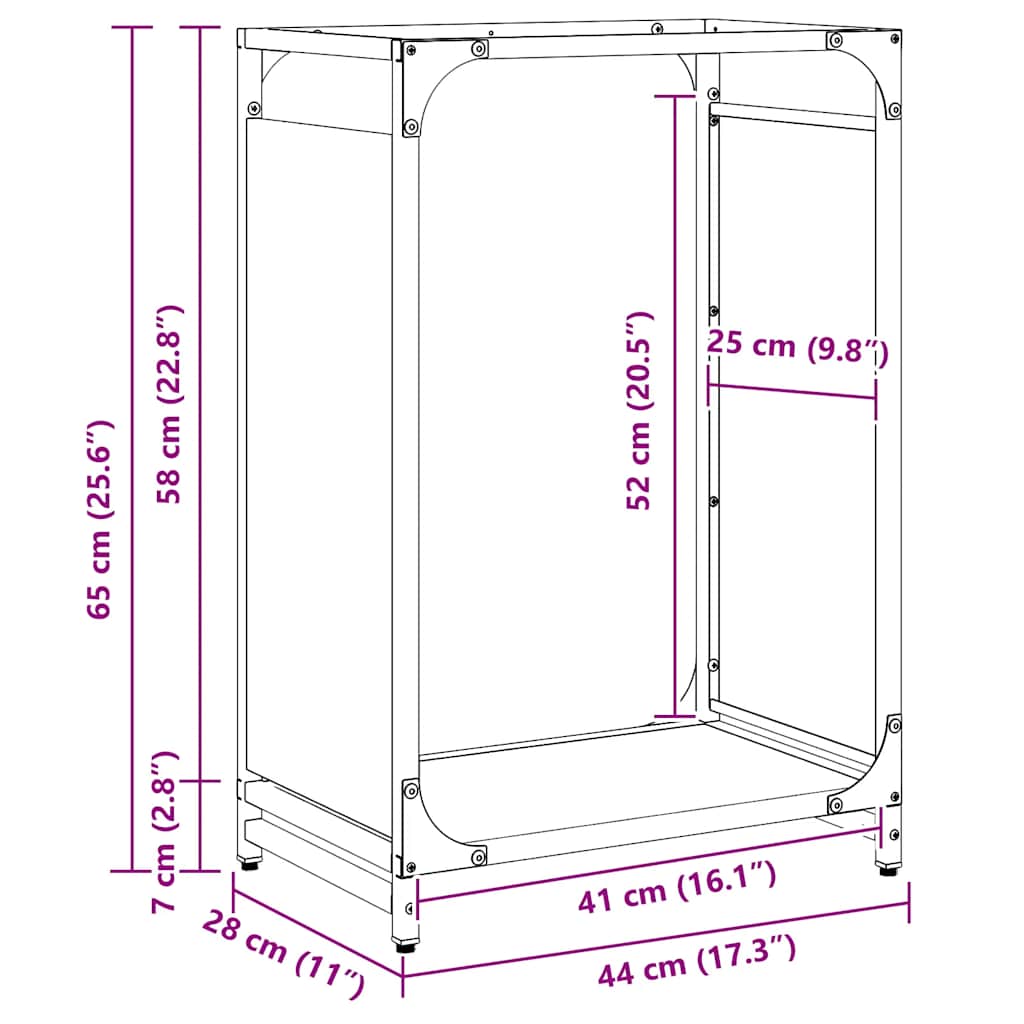 Brennholzregal Anthrazit 44x28x65 cm Kaltgewalzter Stahl