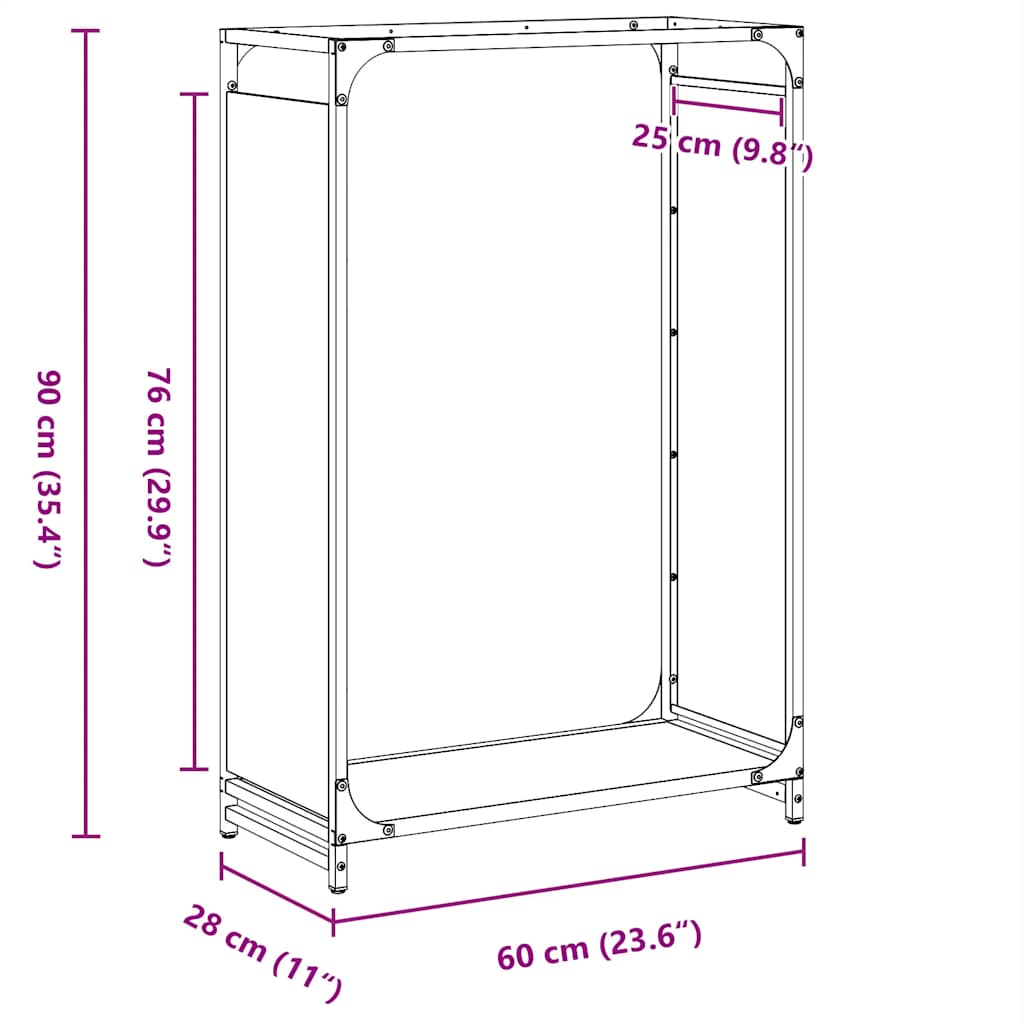 Brennholzregal Anthrazit 60x28x90 cm Kaltgewalzter Stahl