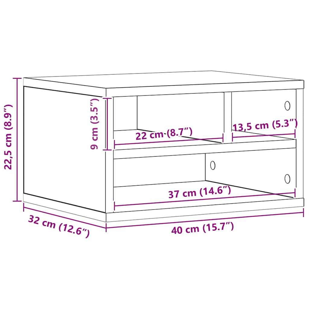 Druckerständer Schwarz Eichen-Optik 40 x 32 x 22,5 cm