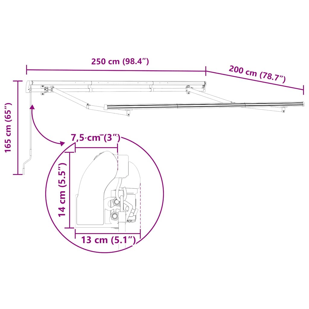 Einziehbare Markise Creme 250 x 200 cm Polyester und Aluminium