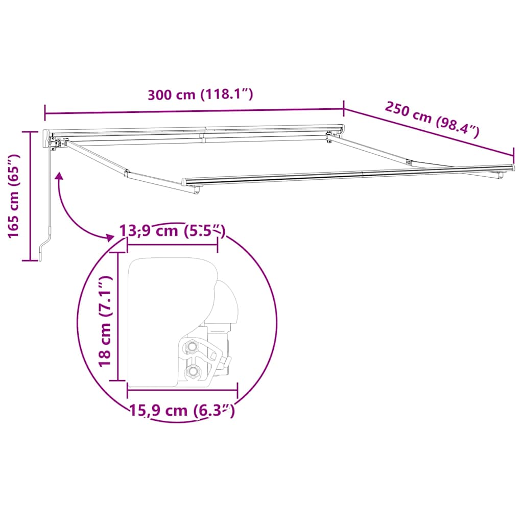 Einziehbare Markise Blau und Weiß 300 x 250 cm